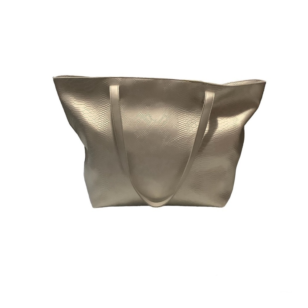 BATH AND BODY WORKS SILVER METALLIC TOTE BAG/ Embossed, Oversized,Double Handle